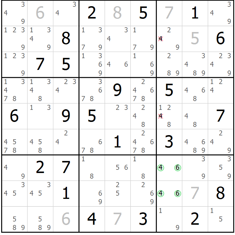 Position des candidats pour la solution de la Gr 27 page 30 du magazine de sudoku Suprême n° 034