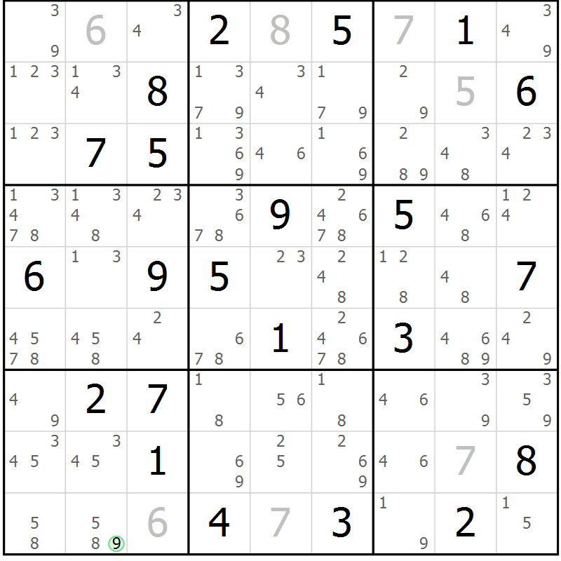 Position des candidats pour la solution de la Gr 27 page 30 du magazine de sudoku Suprême n° 034