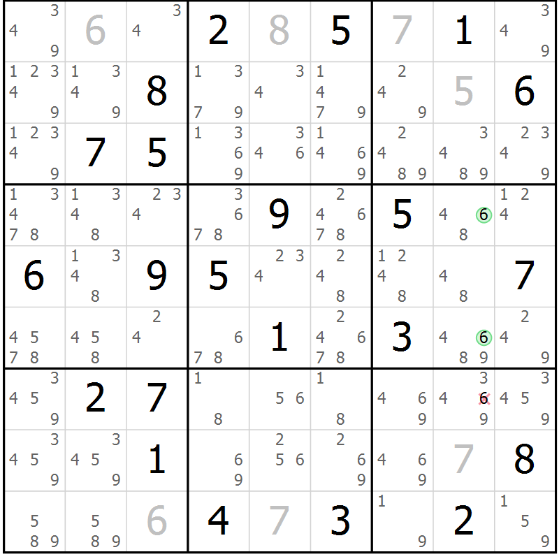 Position des candidats pour la solution de la Gr 27 page 30 du magazine de sudoku Suprême n° 034