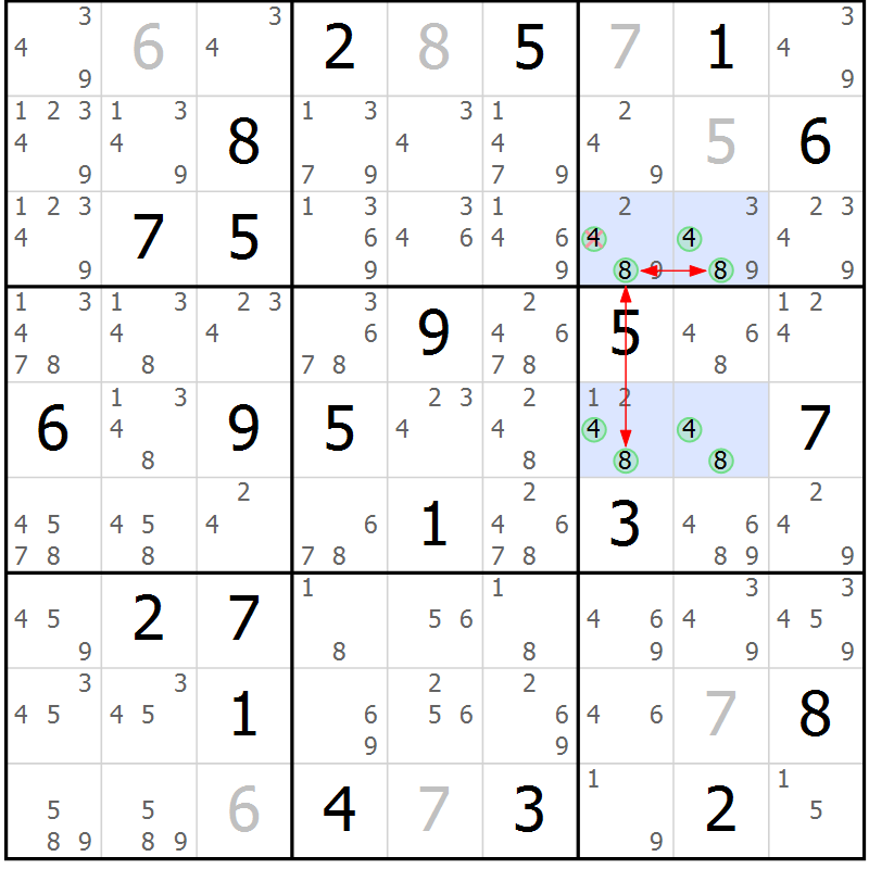 Position des candidats pour la solution de la Gr 27 page 30 du magazine de sudoku Suprême n° 034