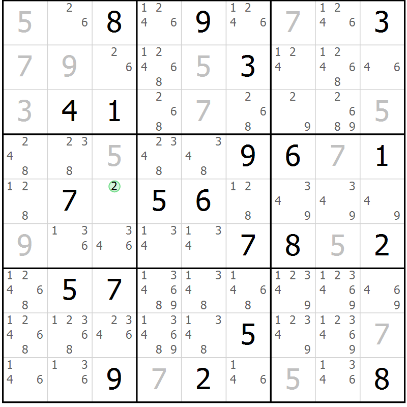 Position des candidats pour la solution de la Gr 28 page 31 du magazine de sudoku Suprême n° 034