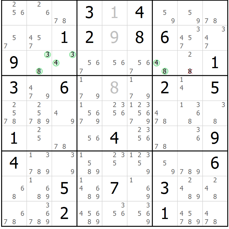 Position des candidats pour la solution de la Gr 29 page 32 du magazine de sudoku Suprême n° 034