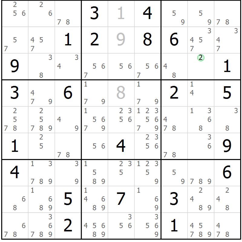 Position des candidats pour la solution de la Gr 29 page 32 du magazine de sudoku Suprême n° 034