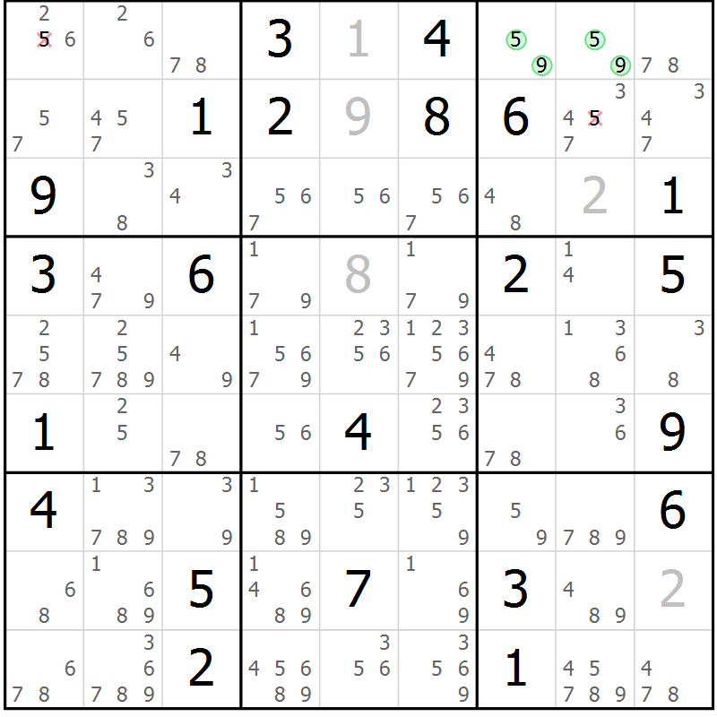 Position des candidats pour la solution de la Gr 29 page 32 du magazine de sudoku Suprême n° 034