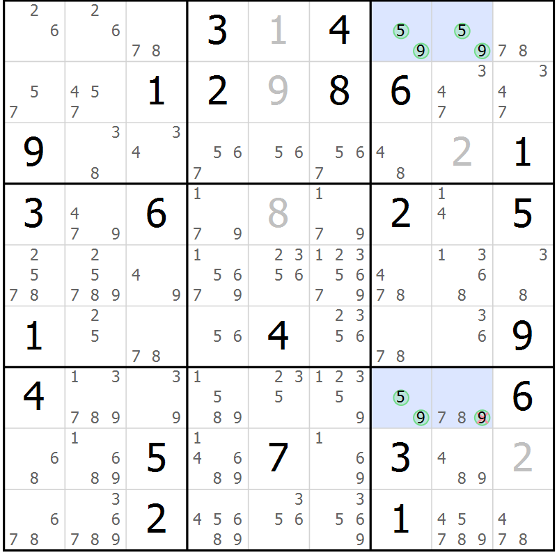 Position des candidats pour la solution de la Gr 29 page 32 du magazine de sudoku Suprême n° 034