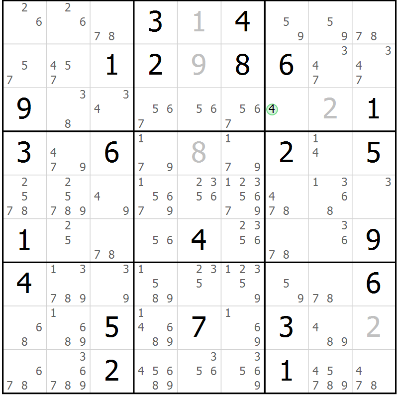 Position des candidats pour la solution de la Gr 29 page 32 du magazine de sudoku Suprême n° 034