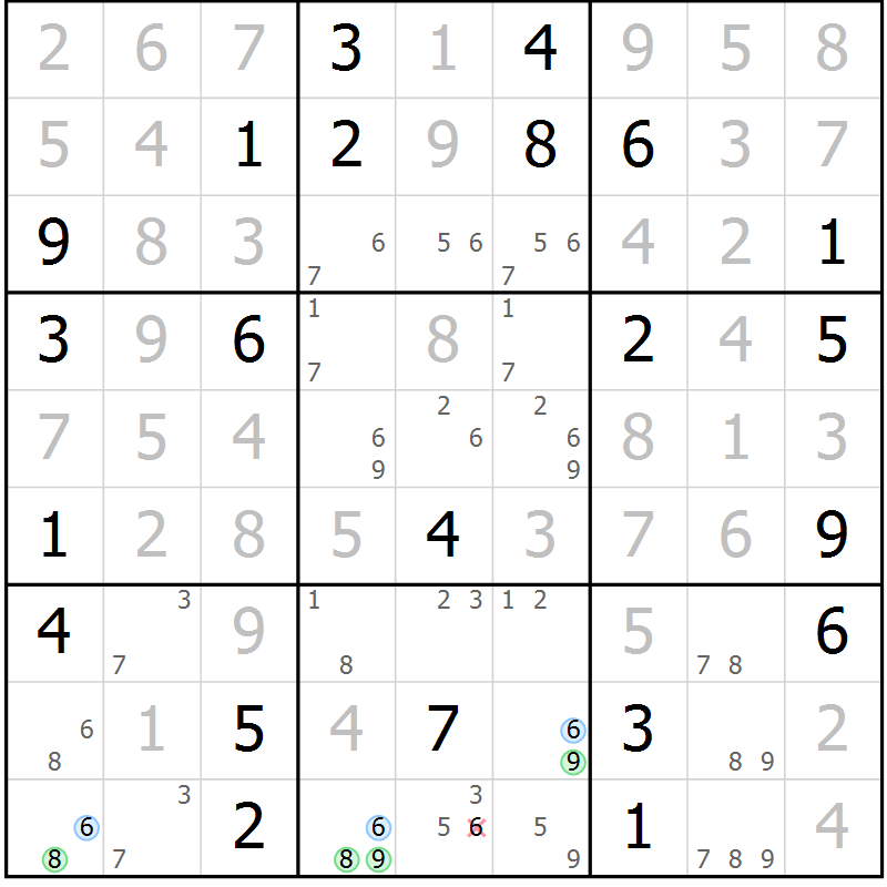 Position des candidats pour la solution de la Gr 29 page 32 du magazine de sudoku Suprême n° 034