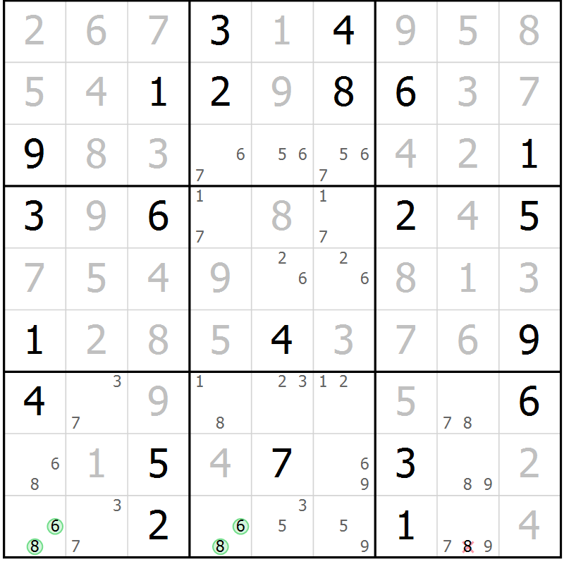 Position des candidats pour la solution de la Gr 29 page 32 du magazine de sudoku Suprême n° 034