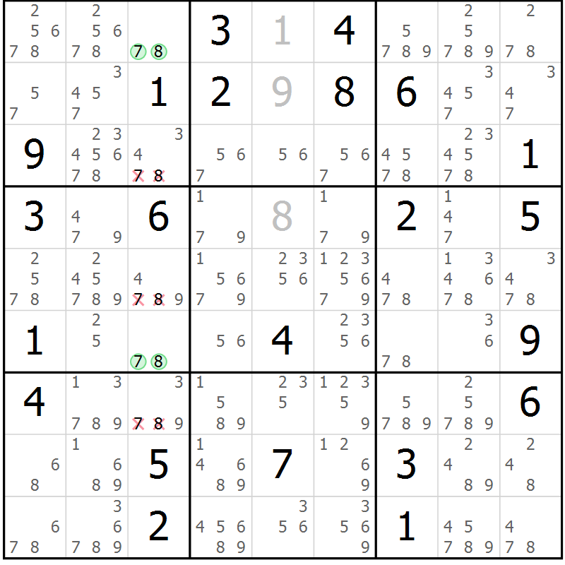Position des candidats pour la solution de la Gr 29 page 32 du magazine de sudoku Suprême n° 034