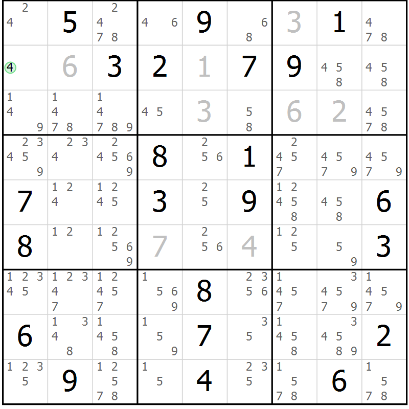 Position des candidats pour la solution de la Gr 3 page 6 du magazine de sudoku Suprême n° 034
