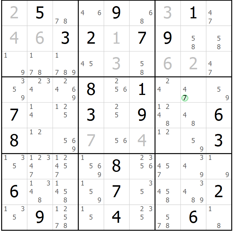Position des candidats pour la solution de la Gr 3 page 6 du magazine de sudoku Suprême n° 034