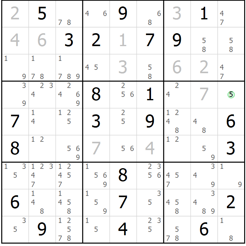 Position des candidats pour la solution de la Gr 3 page 6 du magazine de sudoku Suprême n° 034