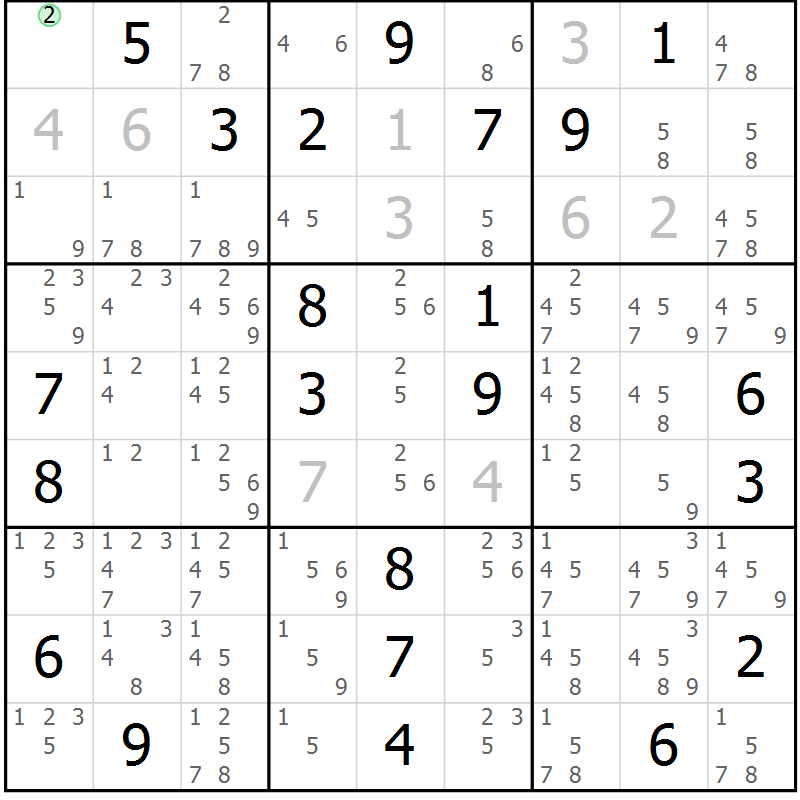 Position des candidats pour la solution de la Gr 3 page 6 du magazine de sudoku Suprême n° 034