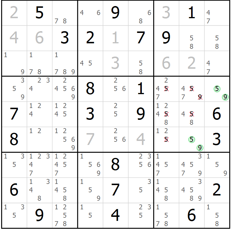 Position des candidats pour la solution de la Gr 3 page 6 du magazine de sudoku Suprême n° 034