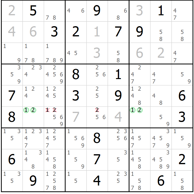 Position des candidats pour la solution de la Gr 3 page 6 du magazine de sudoku Suprême n° 034