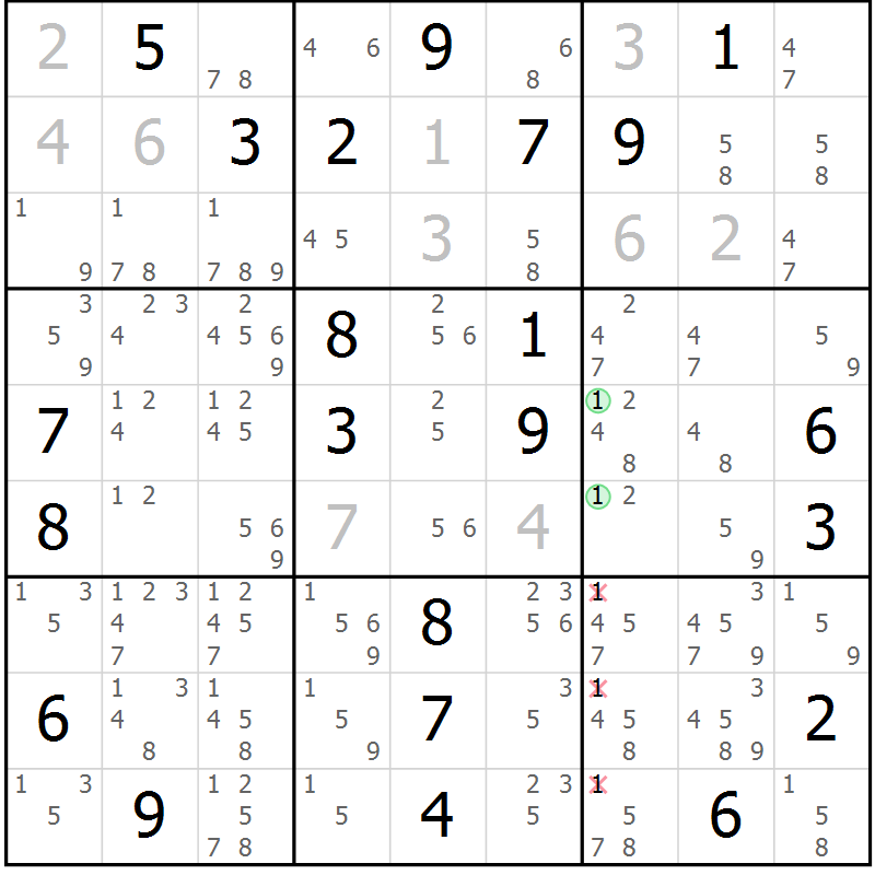 Position des candidats pour la solution de la Gr 3 page 6 du magazine de sudoku Suprême n° 034