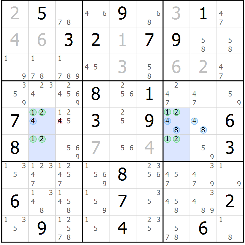 Position des candidats pour la solution de la Gr 3 page 6 du magazine de sudoku Suprême n° 034