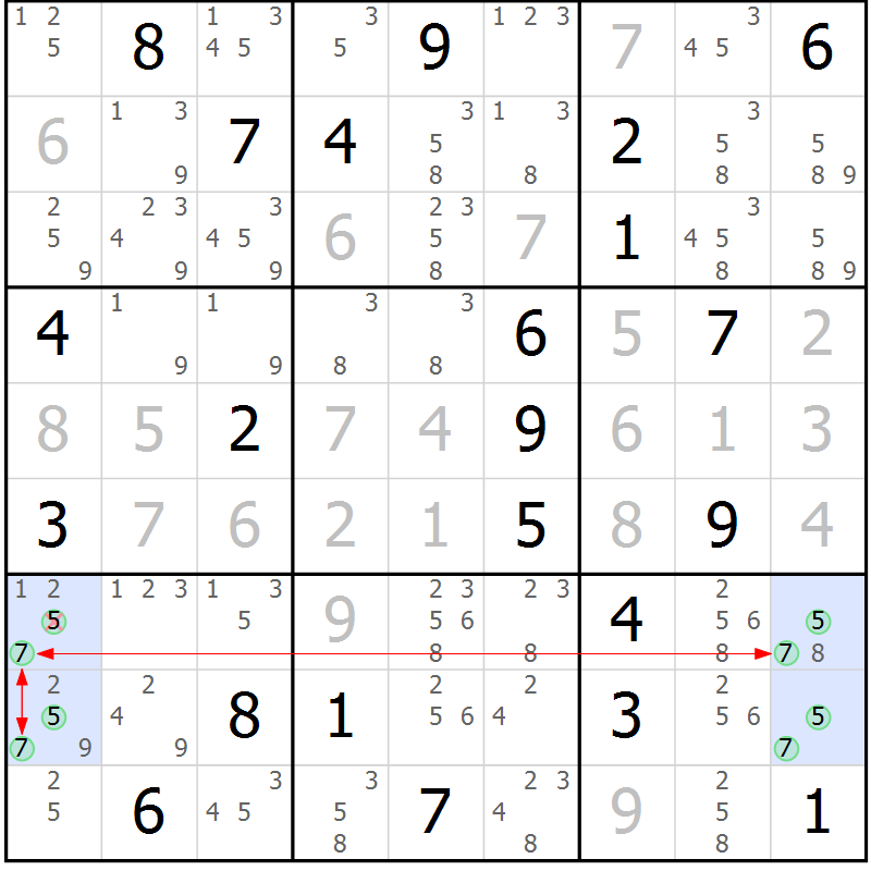 Position des candidats pour la solution de la Gr 30 page 33 du magazine de sudoku Suprême n° 034