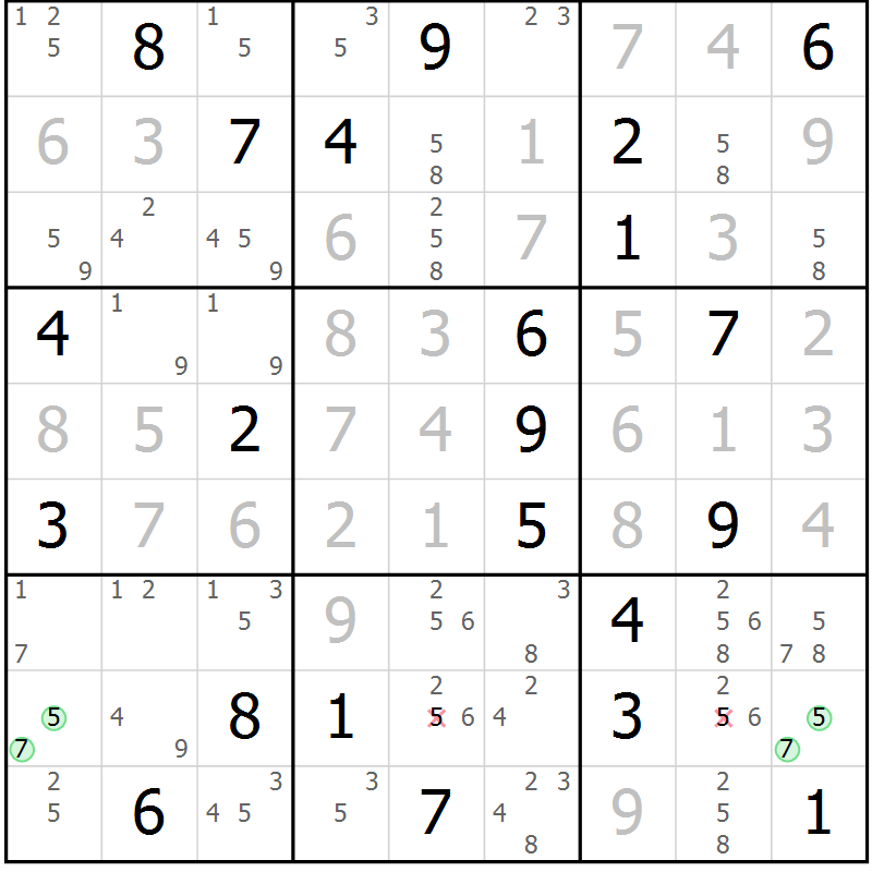 Position des candidats pour la solution de la Gr 30 page 33 du magazine de sudoku Suprême n° 034