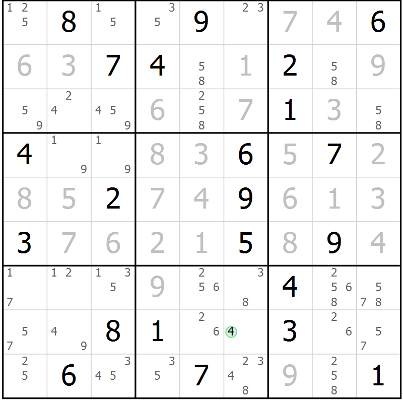 Position des candidats pour la solution de la Gr 30 page 33 du magazine de sudoku Suprême n° 034