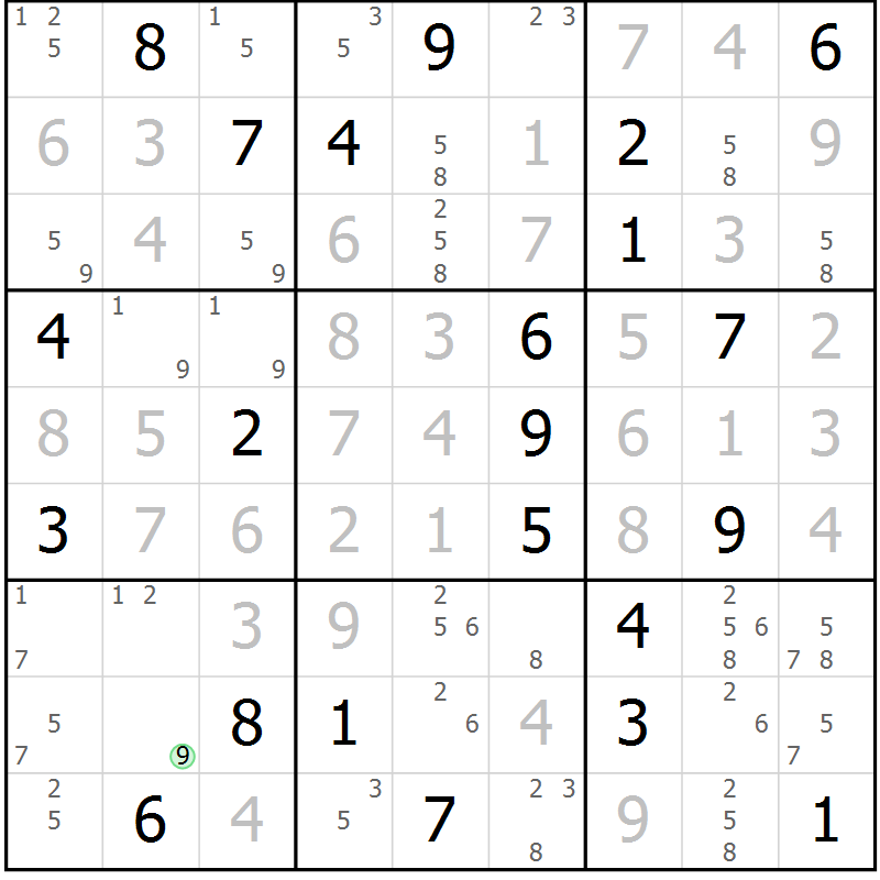 Position des candidats pour la solution de la Gr 30 page 33 du magazine de sudoku Suprême n° 034