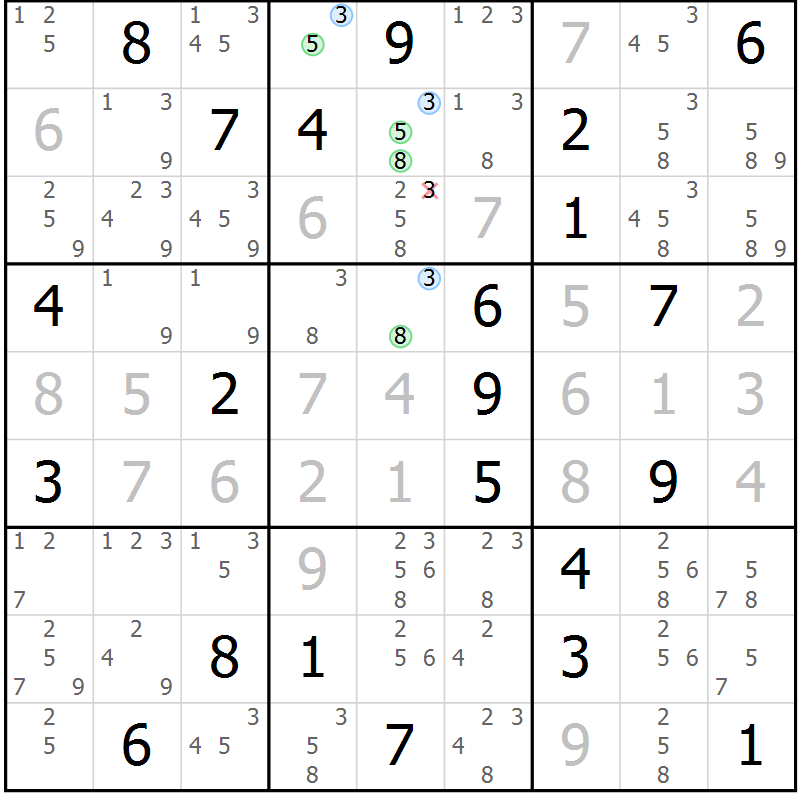 Position des candidats pour la solution de la Gr 30 page 33 du magazine de sudoku Suprême n° 034