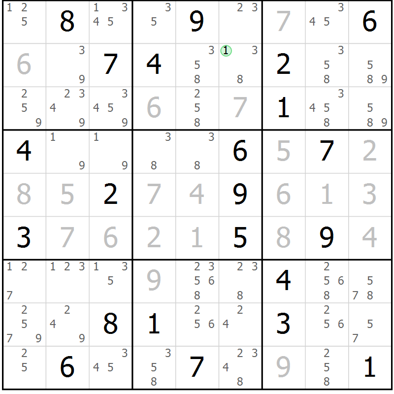 Position des candidats pour la solution de la Gr 30 page 33 du magazine de sudoku Suprême n° 034