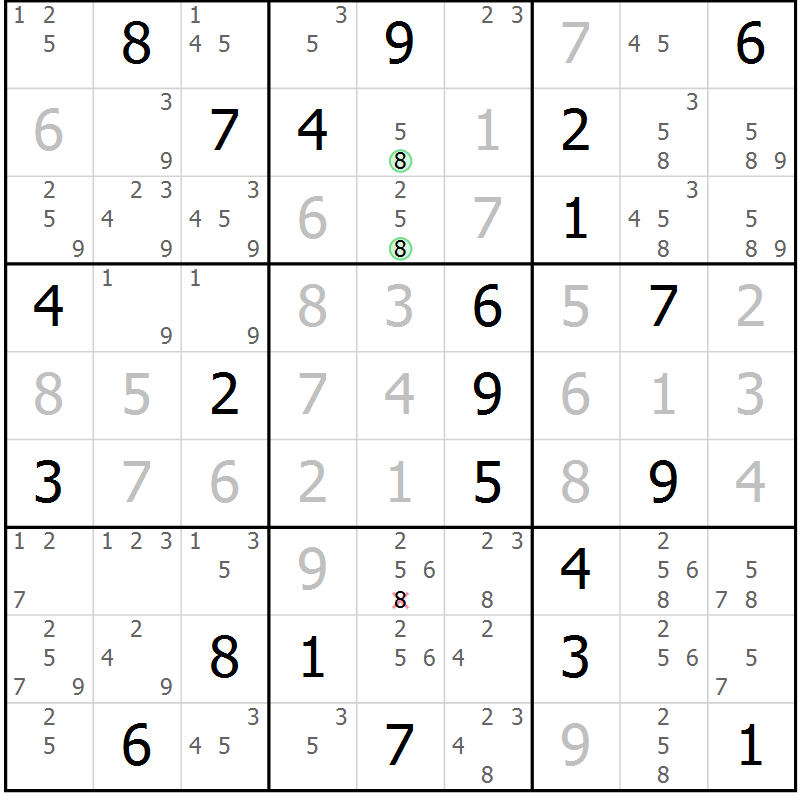 Position des candidats pour la solution de la Gr 30 page 33 du magazine de sudoku Suprême n° 034