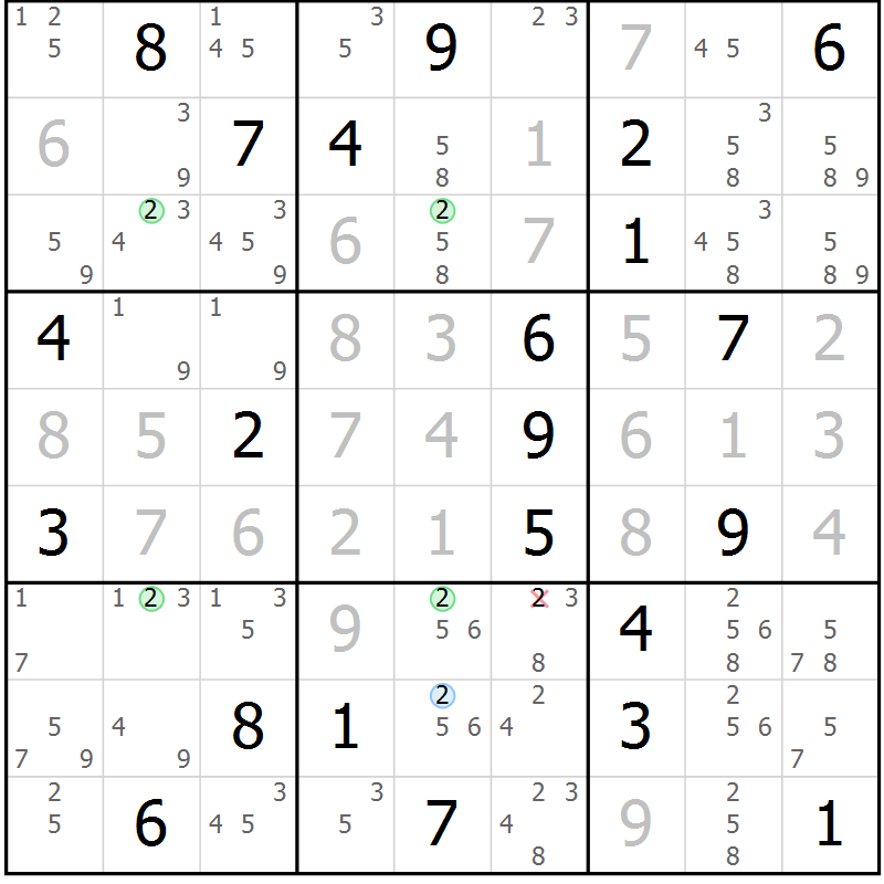 Position des candidats pour la solution de la Gr 30 page 33 du magazine de sudoku Suprême n° 034