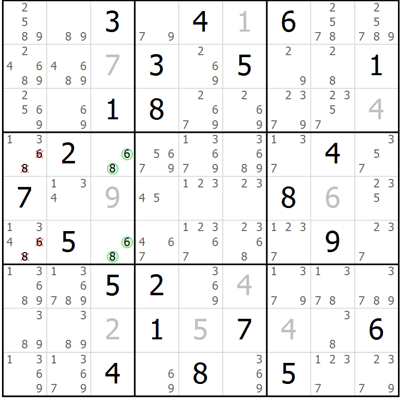 Position des candidats pour la solution de la Gr 31 page 34 du magazine de sudoku Suprême n° 034