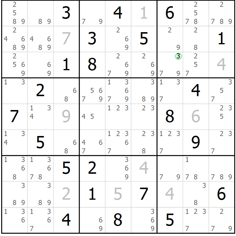Position des candidats pour la solution de la Gr 31 page 34 du magazine de sudoku Suprême n° 034