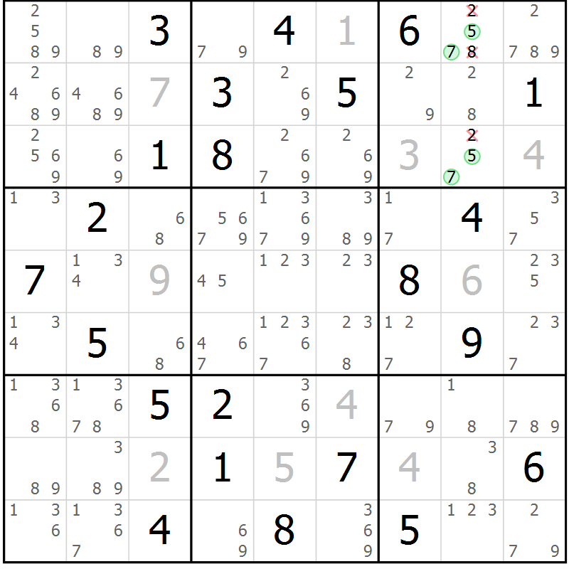 Position des candidats pour la solution de la Gr 31 page 34 du magazine de sudoku Suprême n° 034