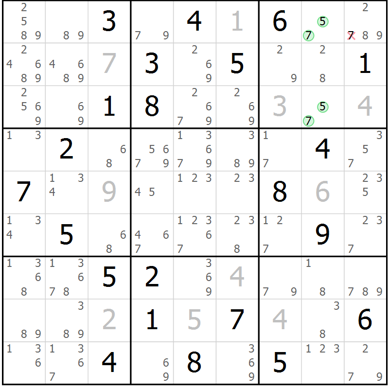 Position des candidats pour la solution de la Gr 31 page 34 du magazine de sudoku Suprême n° 034