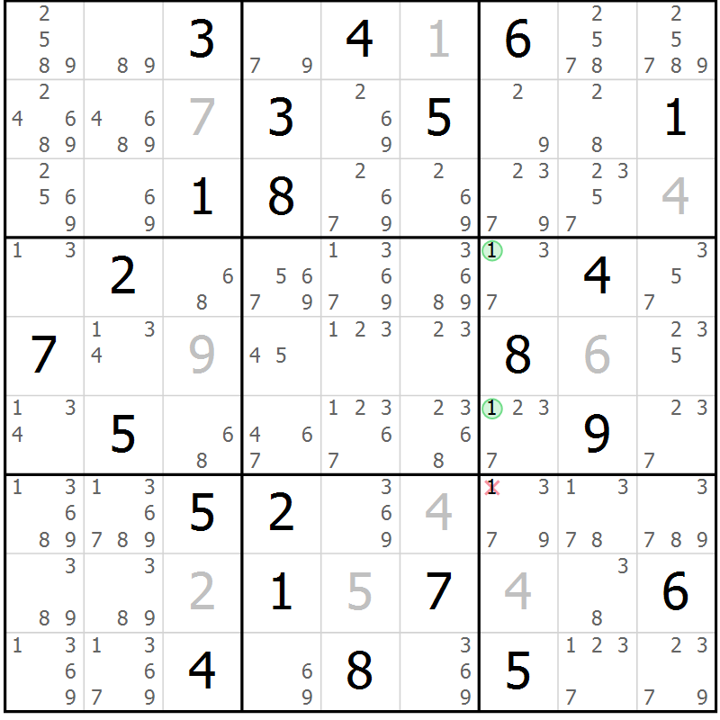Position des candidats pour la solution de la Gr 31 page 34 du magazine de sudoku Suprême n° 034