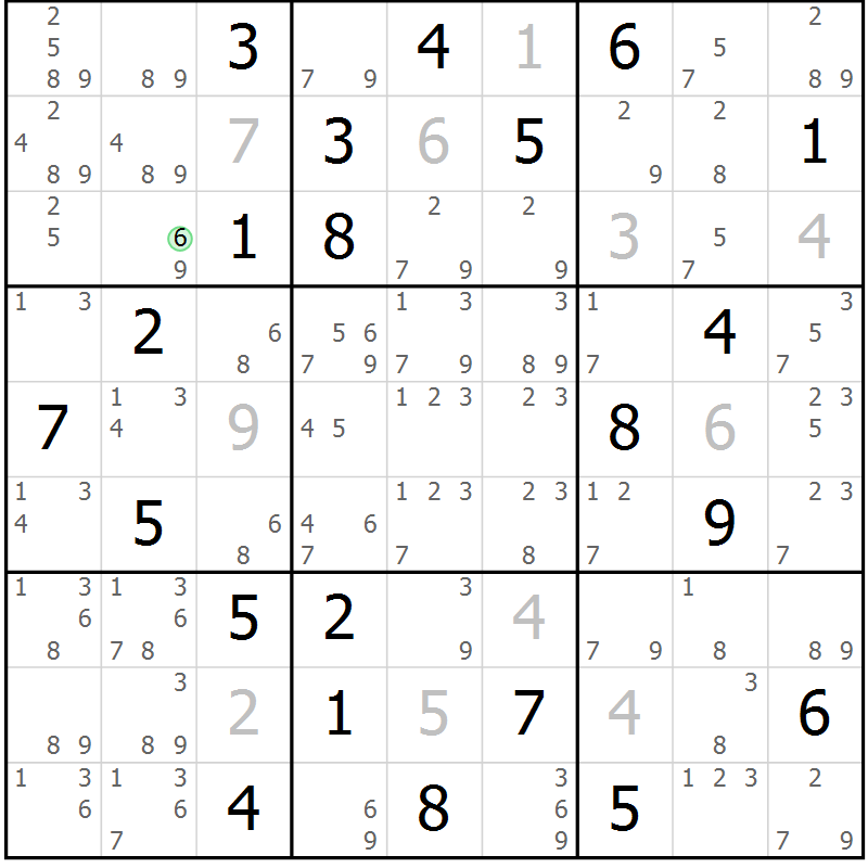 Position des candidats pour la solution de la Gr 31 page 34 du magazine de sudoku Suprême n° 034