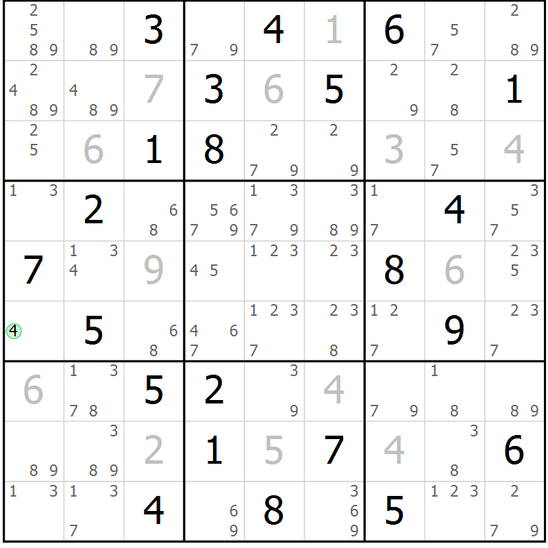 Position des candidats pour la solution de la Gr 31 page 34 du magazine de sudoku Suprême n° 034