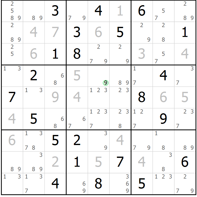 Position des candidats pour la solution de la Gr 31 page 34 du magazine de sudoku Suprême n° 034
