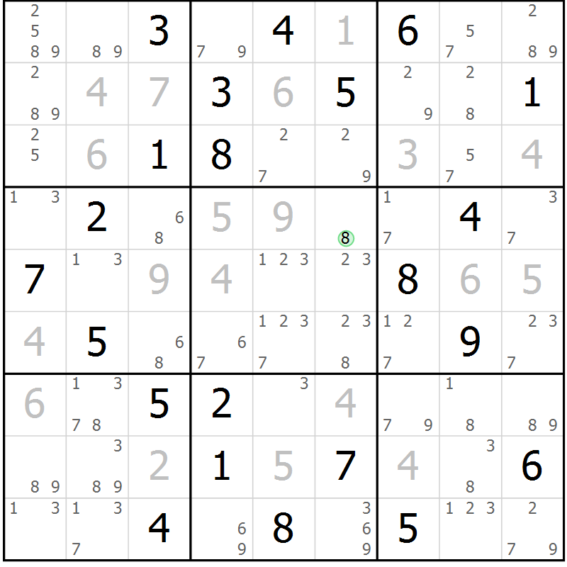 Position des candidats pour la solution de la Gr 31 page 34 du magazine de sudoku Suprême n° 034
