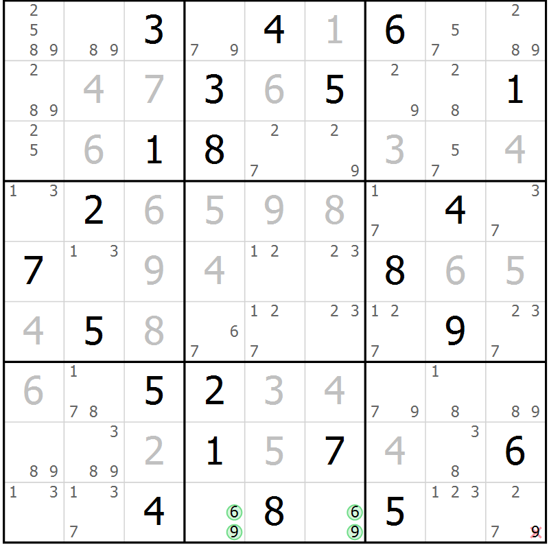 Position des candidats pour la solution de la Gr 31 page 34 du magazine de sudoku Suprême n° 034