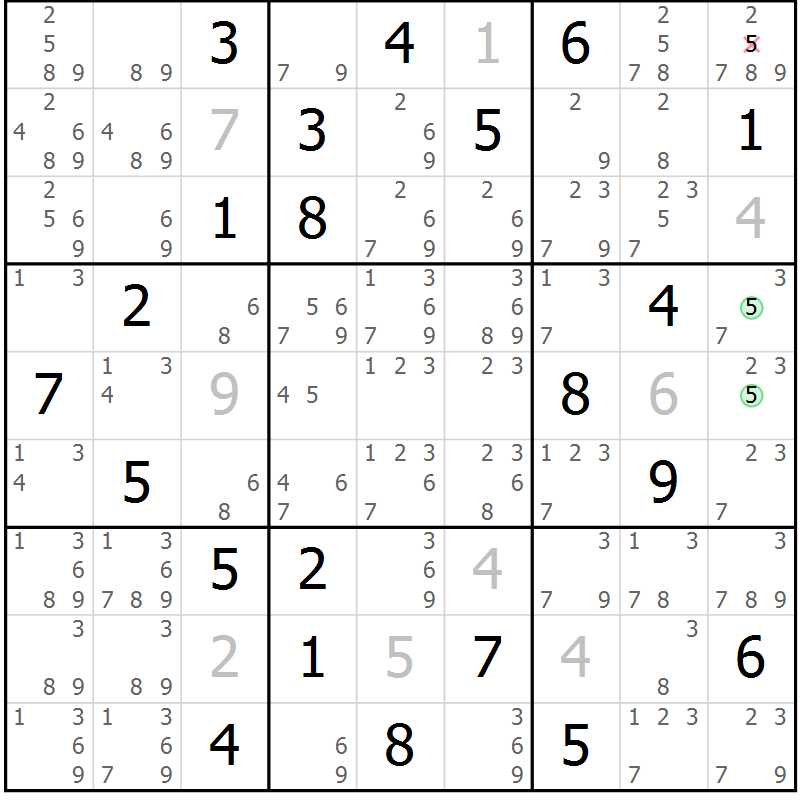Position des candidats pour la solution de la Gr 31 page 34 du magazine de sudoku Suprême n° 034