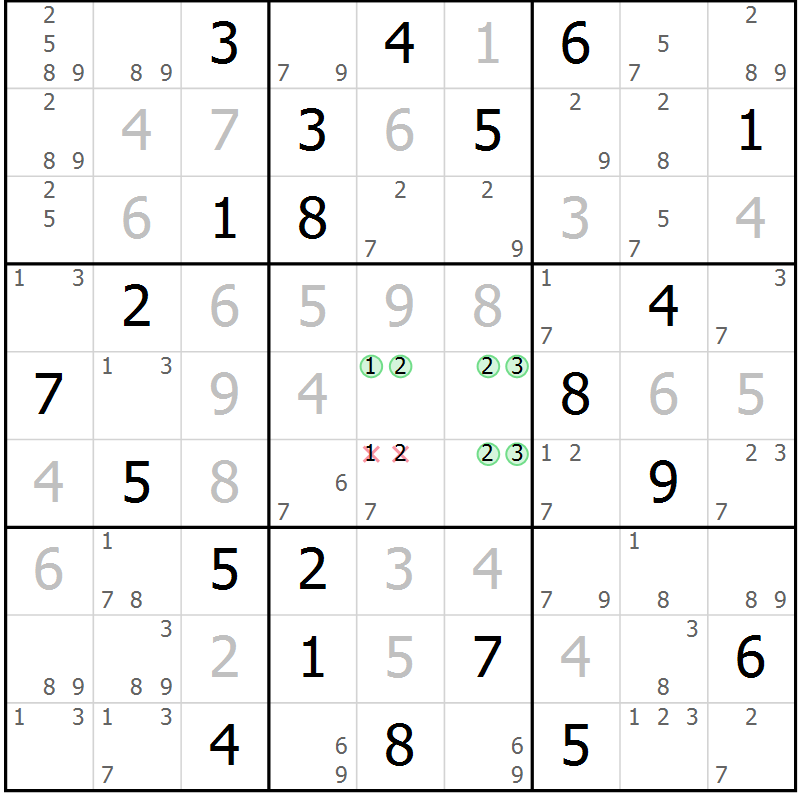 Position des candidats pour la solution de la Gr 31 page 34 du magazine de sudoku Suprême n° 034