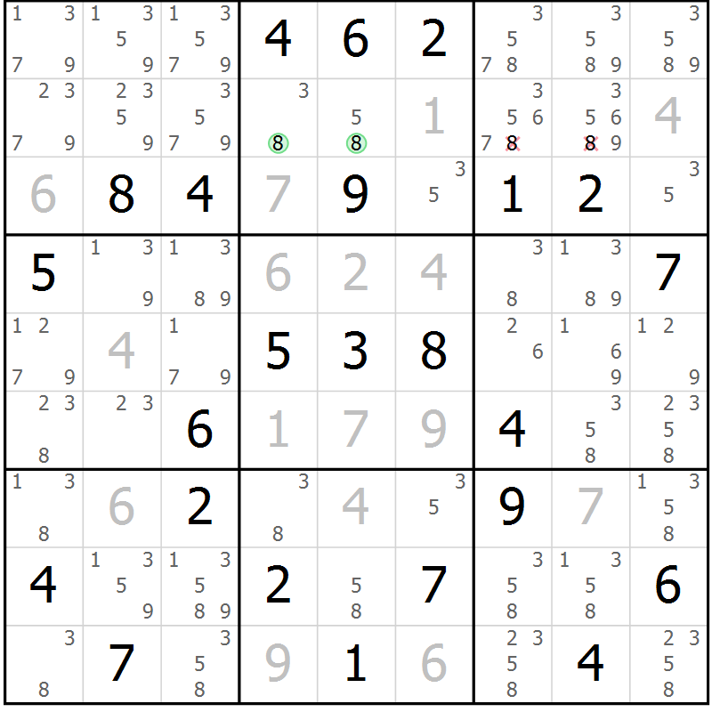 Position des candidats pour la solution de la Gr 32 page 35 du magazine de sudoku Suprême n° 034