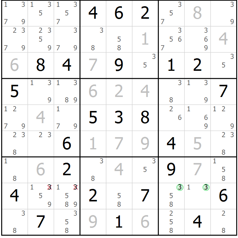 Position des candidats pour la solution de la Gr 32 page 35 du magazine de sudoku Suprême n° 034
