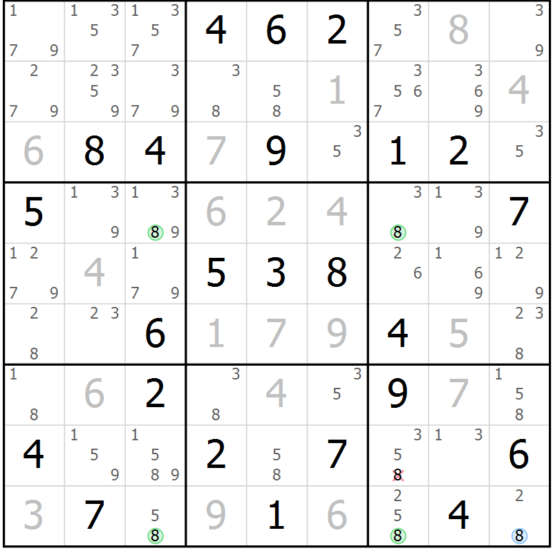 Position des candidats pour la solution de la Gr 32 page 35 du magazine de sudoku Suprême n° 034
