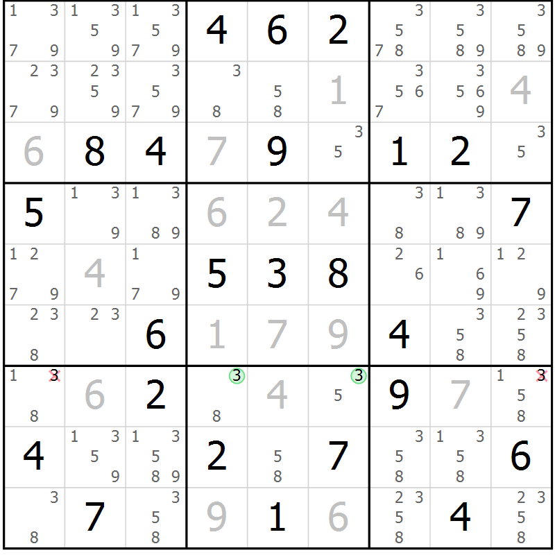 Position des candidats pour la solution de la Gr 32 page 35 du magazine de sudoku Suprême n° 034