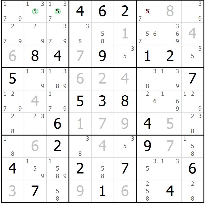 Position des candidats pour la solution de la Gr 32 page 35 du magazine de sudoku Suprême n° 034