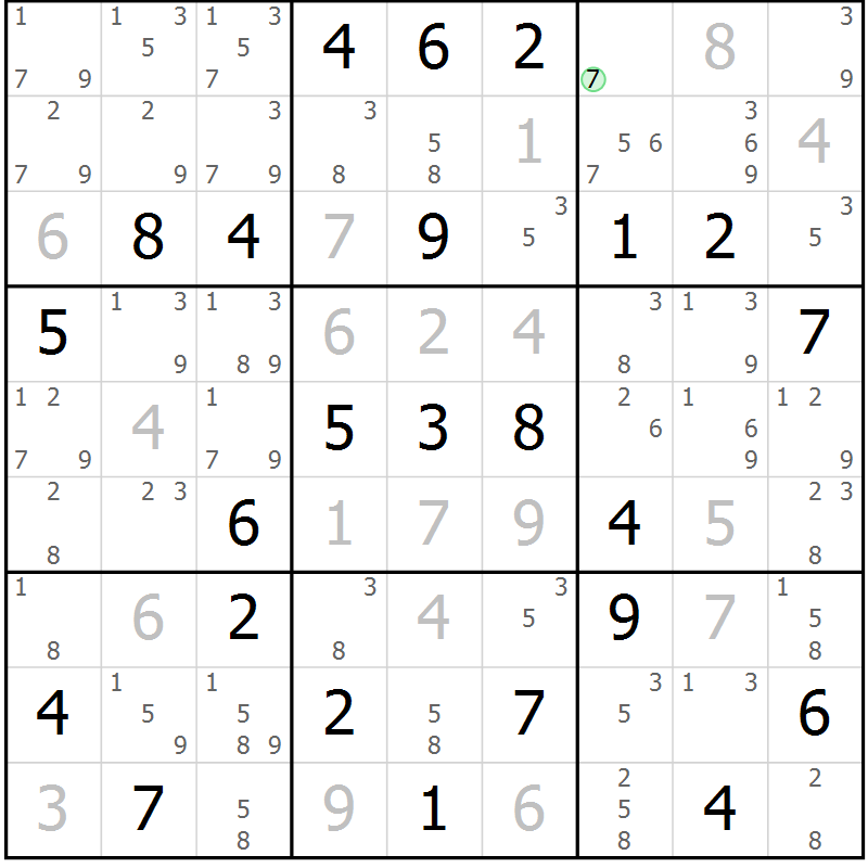 Position des candidats pour la solution de la Gr 32 page 35 du magazine de sudoku Suprême n° 034