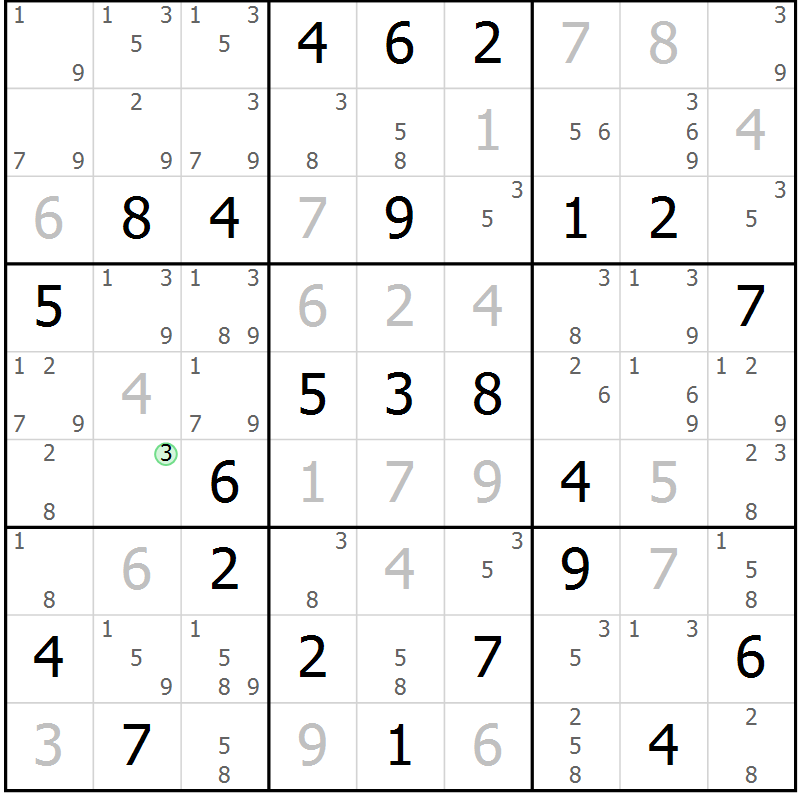 Position des candidats pour la solution de la Gr 32 page 35 du magazine de sudoku Suprême n° 034
