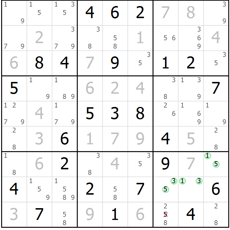 Position des candidats pour la solution de la Gr 32 page 35 du magazine de sudoku Suprême n° 034