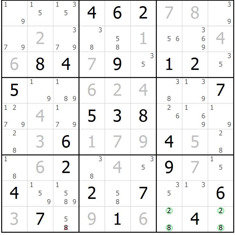 Position des candidats pour la solution de la Gr 32 page 35 du magazine de sudoku Suprême n° 034